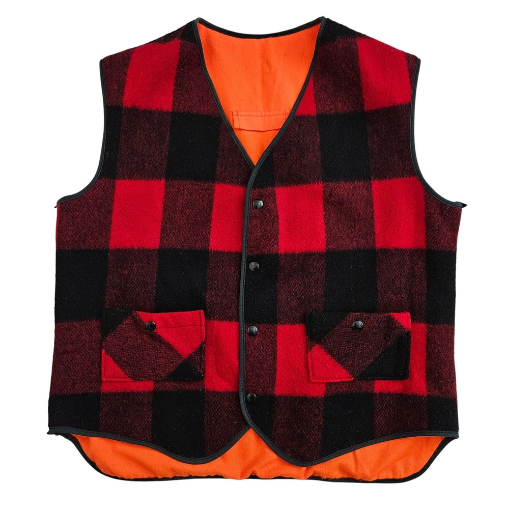 Woolrich (Mens‎ Large) Buffalo Plaid Red Vest Hunting Wool Flannel Hunter Orange